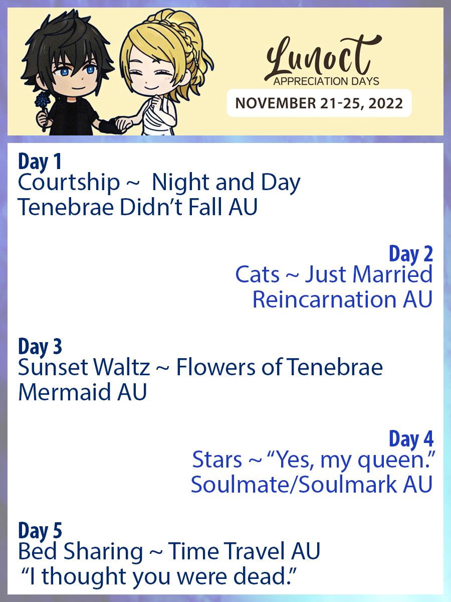 The #LunoctAppreciationDays will take place from November 21-25, 2022!

Here are the optional prompts for the week. RTs appreciated 🌙🎣

Make sure to check out the rules &amp; guidelines if you are interested in participating 💕 lunoctweek.carrd.co

#Lunoct #Noctluna #ノクルナ