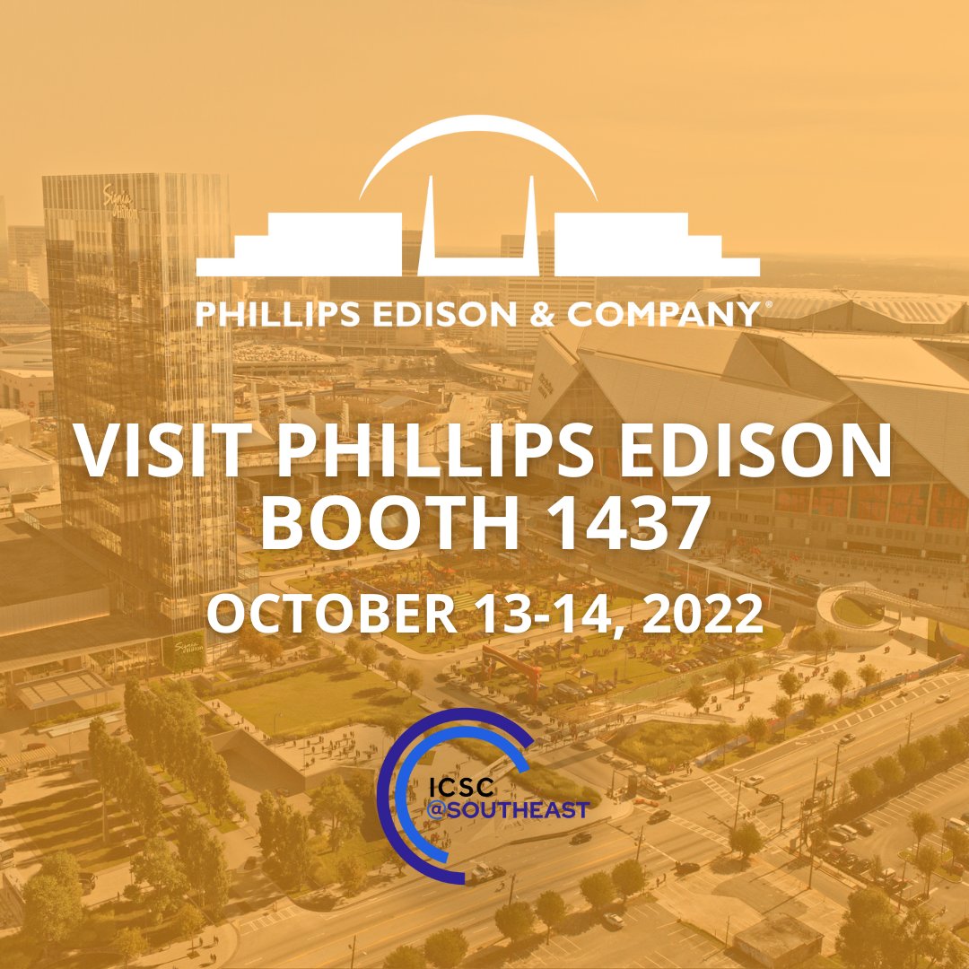 PhillipsEdison's tweet photo. Hey Atlanta - We’ll be seeing you in just 10 days at @ICSC Southeast! Be sure to stop by Booth #1437 to say hello and learn more about Phillips Edison. 

#ICSC #ICSCSOUTHEAST #brickandmortar #groceryanchored #realestateconference https://t.co/AZjvdQ4vk1