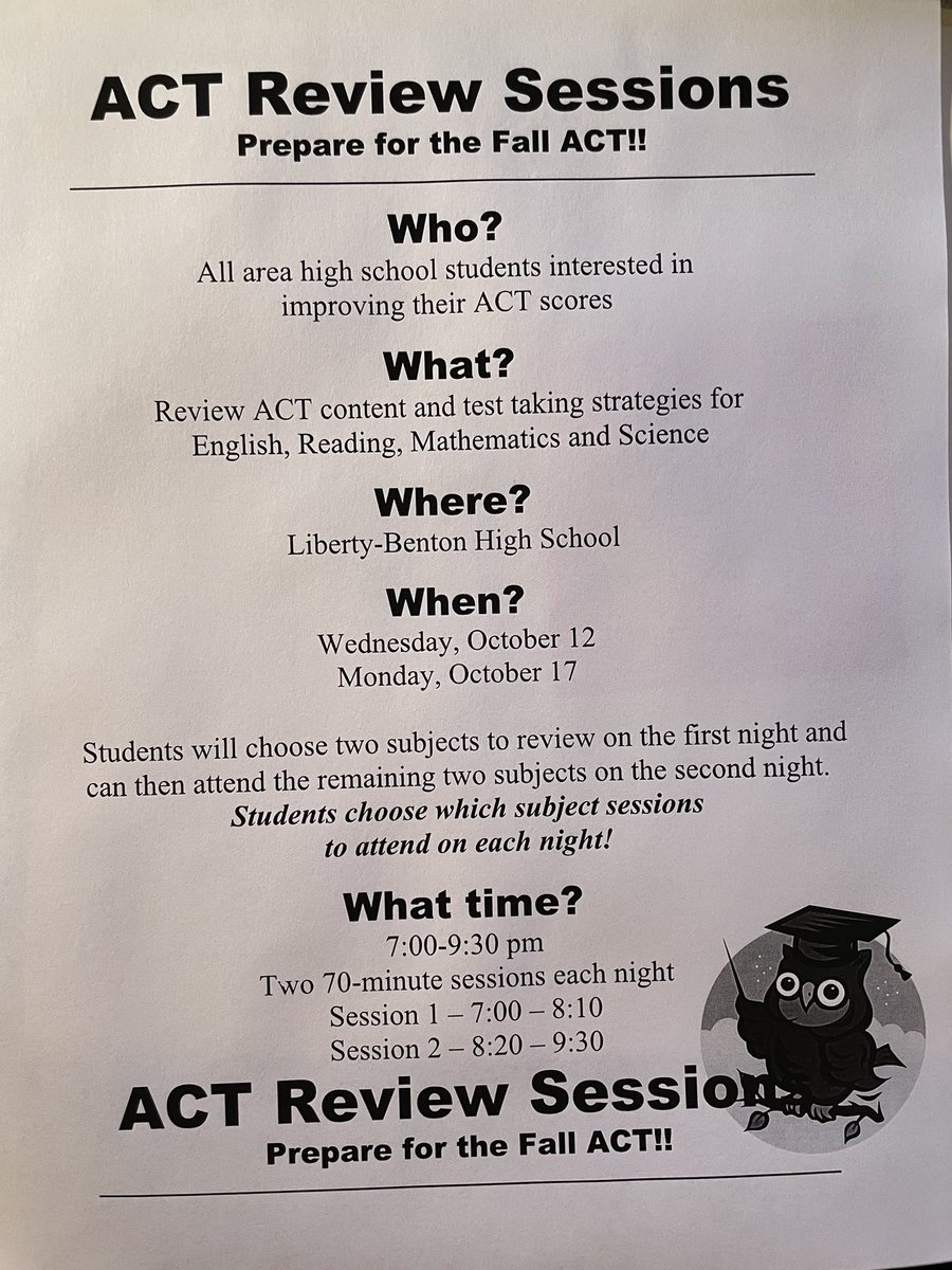 Great preparation for the ACT! Mark your calendars 📆 More detailed information has been sent to your emails.