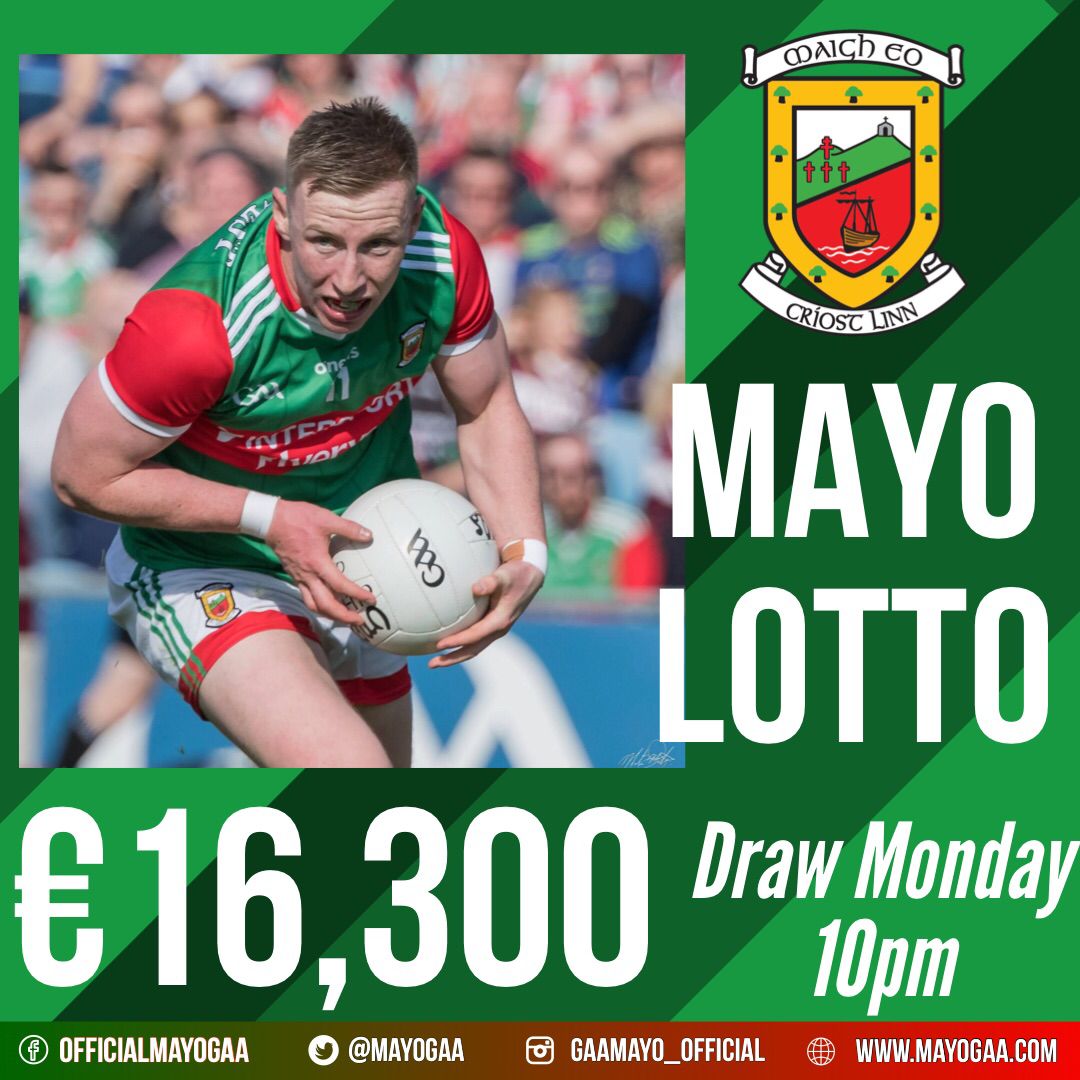 MayoGAA's tweet photo. Tonight's π£πππ€π©π¨π π’π¬ β¬ππ,πππ
ππππ
Play Here: https://t.co/xXMTgfXuP2
#playsupportwin #mayogaa #smartlotto https://t.co/F8FNvp5Nh0