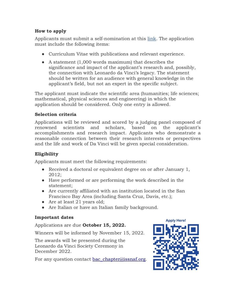 ISSNAF_BayArea's tweet photo. The application deadline for the Leonardo Awards is October 15th. Follow the directions below to apply.

#youngissnaf #issnafbac #issnafnews https://t.co/UWInIo1FFS