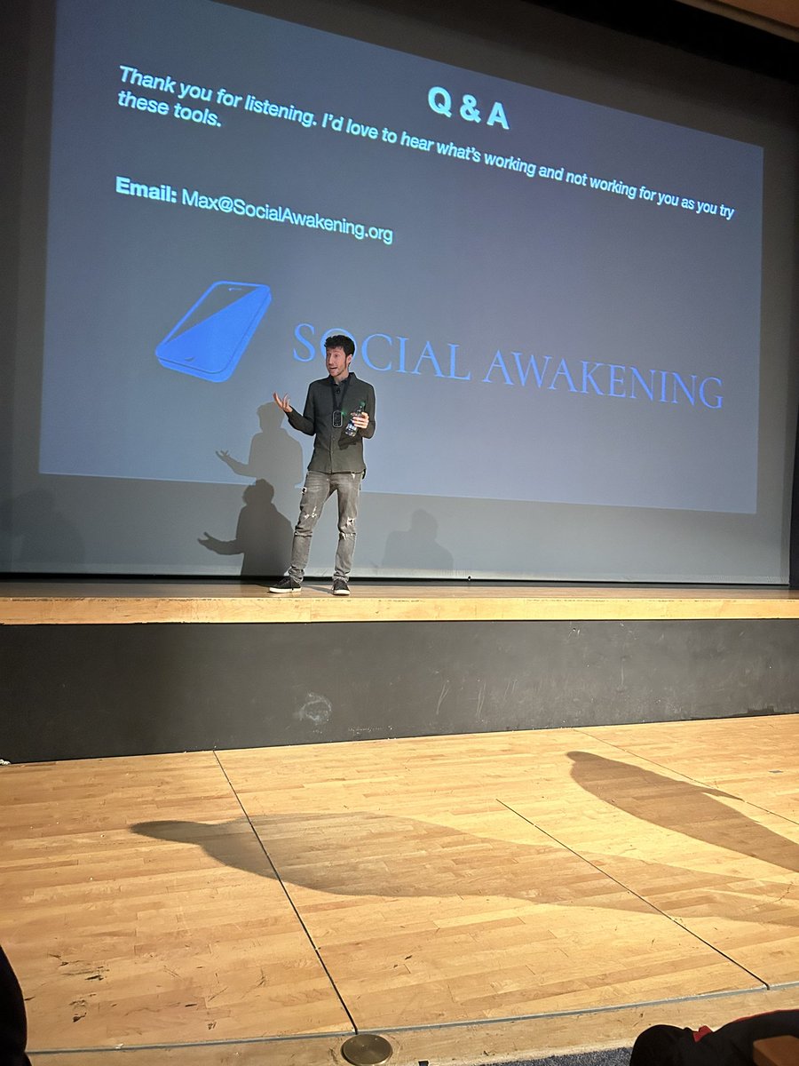 Fascinating assembly put on by <a href="/MaxStossel/">Max Stossel</a> today. Hmmm…will it change any students view of social media?!? One could only hope! #SocialAwakening