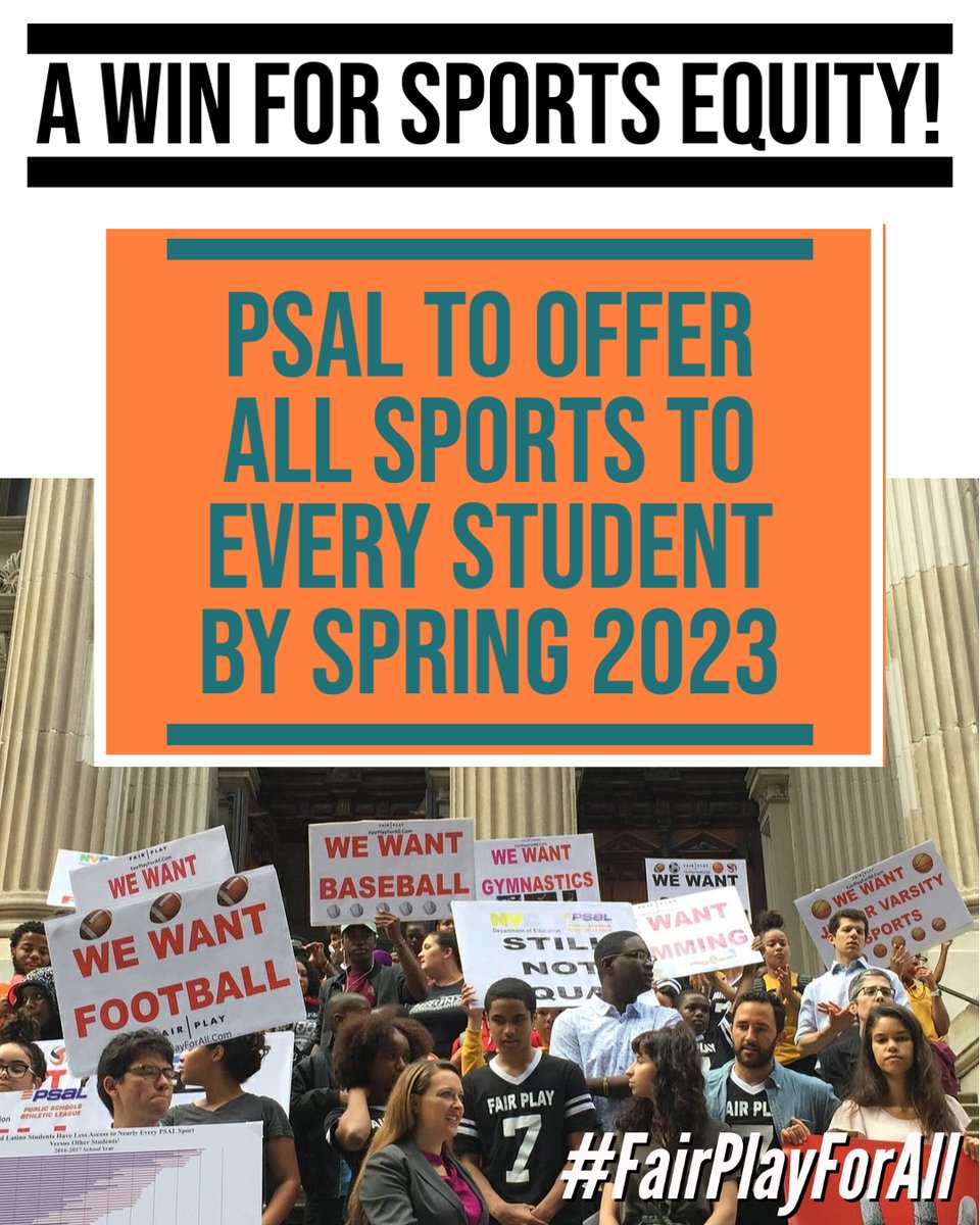 🔥🎉🔥 Congrats on this win for sports equity! Thanks to student athlete activists and Fair Play members who have put the heat on PSAL to start ensuring equal access to sports. PSAL now plans to open its individual access program to every student by next spring! #FairPlayForAll