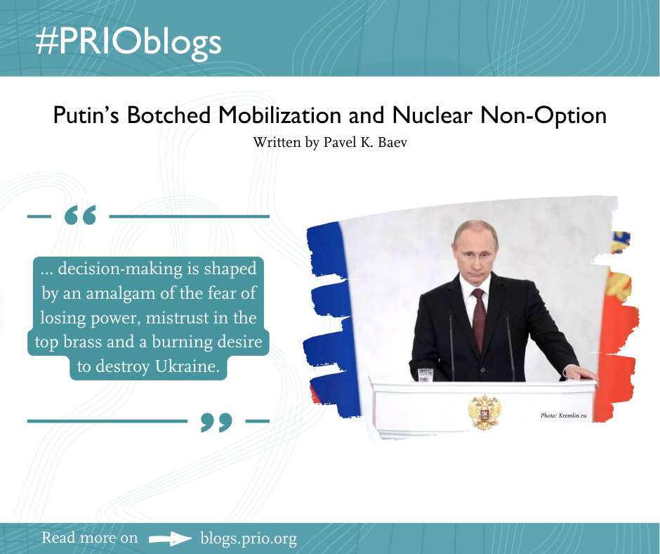 PRIOresearch's tweet photo. PRIO's #Russia expert Pavel K. Baev provides an analysis of the #Kremlin's latest moves in the #UkraineWar👉 https://t.co/k9jBgbqCxU

#PRIOblogs #Putin #Ukraine https://t.co/jdjpbrnm4L