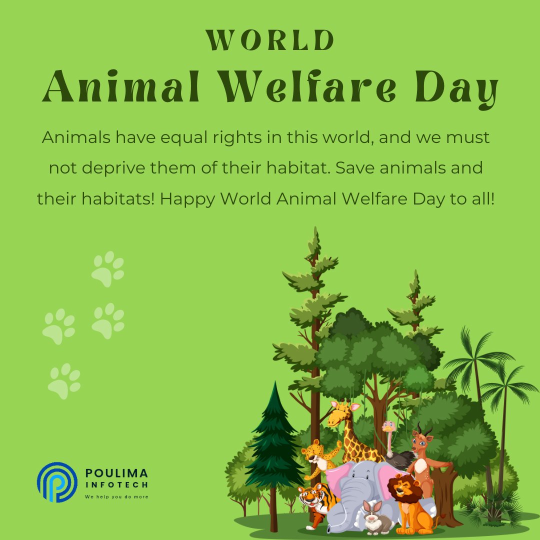 Poulimainfotech's tweet photo. Animals have equal rights in this world, and we must not deprive them of their habitat. Save animals and their habitats! Happy World Animal Welfare Day to all!

#worldanimalday #animals #animalday #love #animallovers #animal #dog #animalrights #cats #animallover #nature #catlover https://t.co/dSHFmekZRL