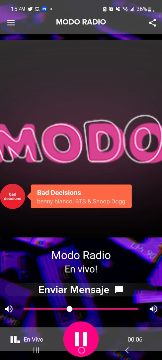 telmalila's tweet photo. Mis tardes !!! Con @modoradioweb y @maxilebron son asi de lindas !! Disfrutando de estos temazos💜💜gracias equipo por la buena onda  💞
#Dynamite   #BadDecisions 
📻📻💃💃💃#Tarde220 https://t.co/3IzegvePMa