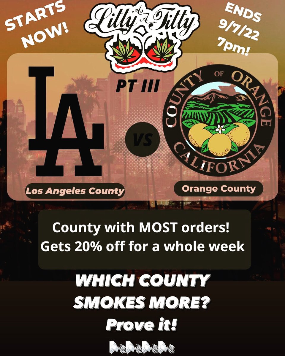 LittyAsATitty1's tweet photo. Weed Off Part III!!!! LA vs OC who will take the win this week? use LITSUPPORT for 15% off all week

winners get 20% off every order next week and $0.1 eighth!!!!! for the entire week!!!

#WeedLovers #weedsmokers #CannabisCommunity #cannabisculture #cannabisindustry #stoned #Kush https://t.co/a36wNalOEi