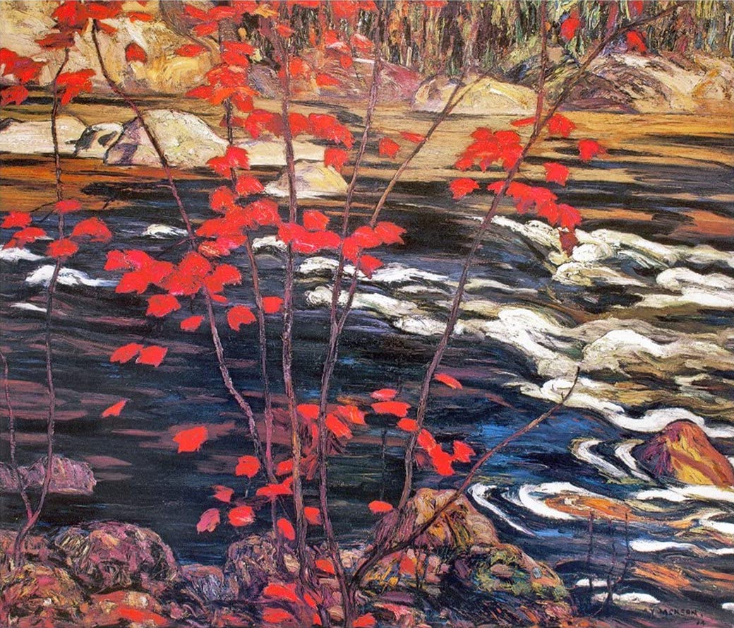 artcaninstitute's tweet photo. #AYJackson was born on this day in Montreal 140 years ago. The artist painted “The Red Maple” (1914) a year after #GroupofSeven founding members #LawrenHarris and #JEHMacDonald invited him to Toronto. This work was based on a sketch of the Oxtongue River in Algonquin Park. https://t.co/enj5SuReZf