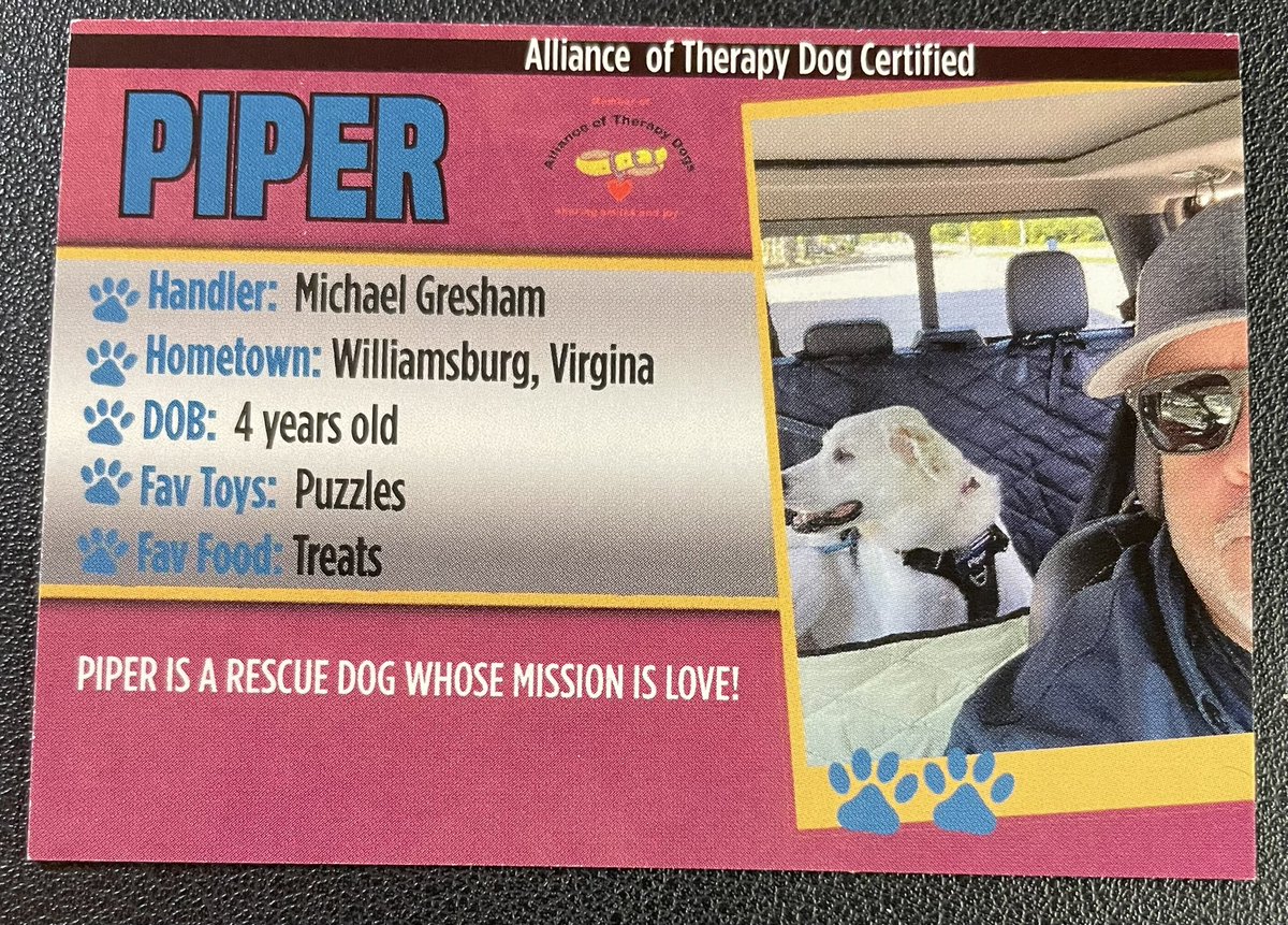 Check out my new Therapy Dog Trading Card! #OfficerWellness
#mindfulness
#resiliency
#optimism 
#rescuedogs
#servicedogs
# DogsOfTwitter
#PTSDAwareness
#TherapyDog
#PetTherapy