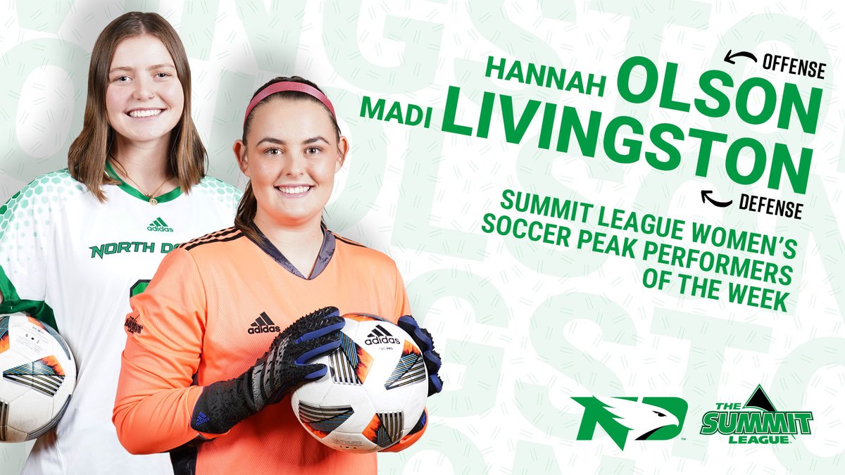 UND earns the sweep! 🙌💚

Olson earns @thesummitleague Offensive Peak Performer as she secured both game-winning goals this past weekend. Livingston earns Defensive Peak Performer for her two shutouts to earn the wins

RELEASE: fightinghawks.com/news/2022/10/3…

#UNDproud | #LGH