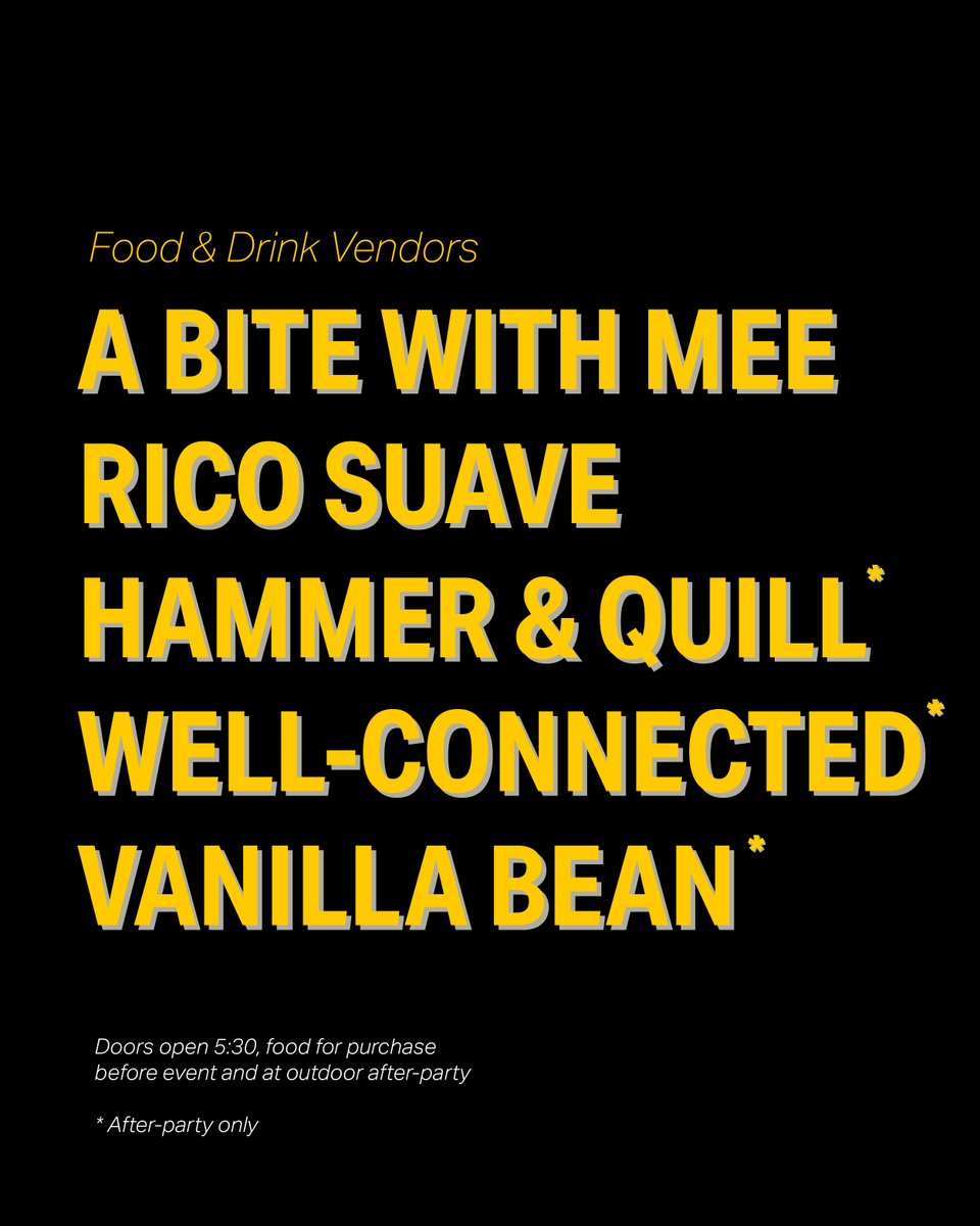 studebakertalks's tweet image. The Studebaker Talks are this week!

We’ll have some of South Bend's finest food vendors serving throughout the night: A Bite with Mee and Rico Suave food truck all night, and then Hammer &amp;amp; Quill, Well-Connected, and Vanilla Bean at the after-party.

studebakertalks.com
