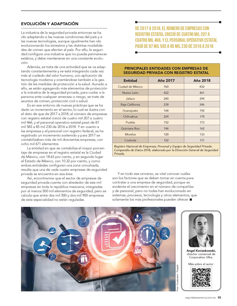 AMESP_oficial's tweet photo. Nuestros asociados presentes en la Revista @Seguridad_En_Am No. 134 (Septiembre-Octubre)

¿Sabes cómo se ha extendido la seguridad privada en México? por Angel Kociankowski Director Comercial en @UltraMexico en las páginas 54 y 55.

Descárgala gratis 👉https://t.co/rjcaKxouN6 https://t.co/f36r6HGRzm