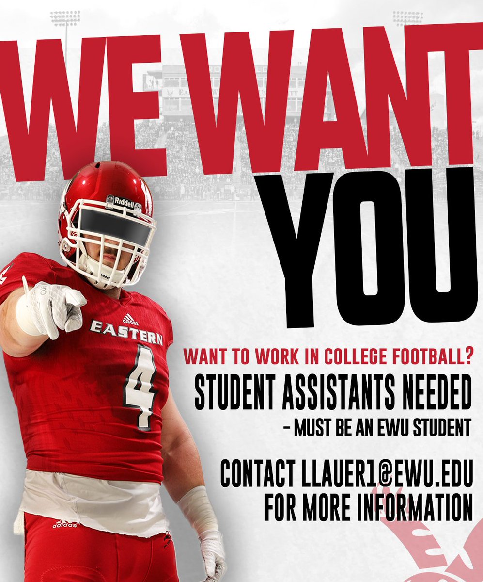 🚨STUDENT ASSISTANTS WANTED🚨

Contact llauer1@ewu.edu if interested! 
*Must be a student at EWU*