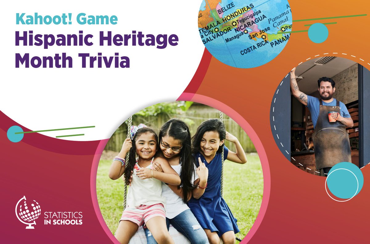 AnnLearner's tweet photo. The @uscensusbureau and @Kahoot present #HispanicHeritageMonth Trivia – which honors Hispanic + Latin Americans’ culture in September! Join the fun and play here: https://t.co/t90l3ohJEx, and don't forget to listen to the #LearnerPodcast with #StatisticsInSchools. https://t.co/G0QwC5ckWf