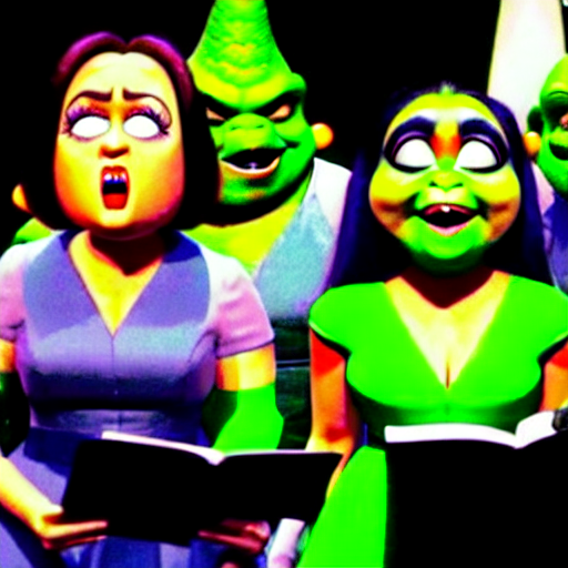 ArtificialShrek's tweet photo. What is this choir singing?

#Shrek #AI #AiArt #AiArtwork #digitalart #StableDiffusion https://t.co/9R7ssTicB4