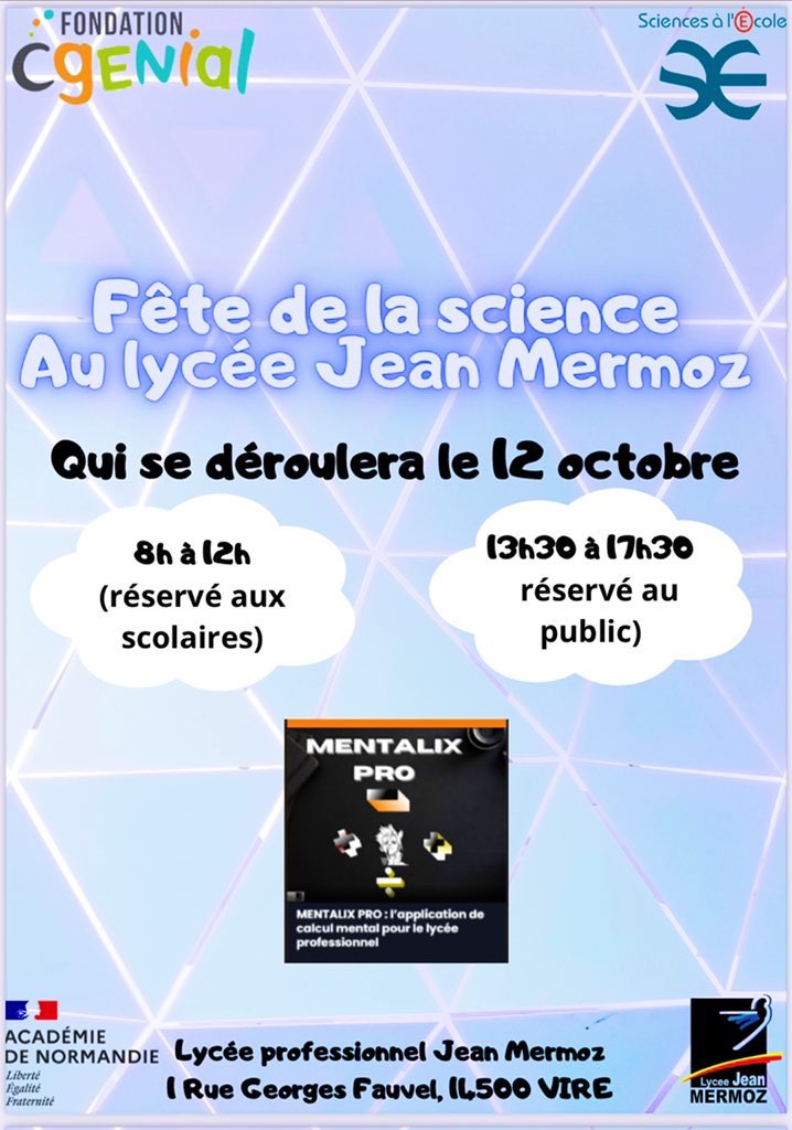 adelinelong50's tweet photo. J-9!📲@1AgoraMermoz du lycée @MermozLycee de Vire en @ac_normandie vont fêter la @FDS_Normandie en présentant au public leur application smartphone de calcul mental  #MentalixPro le mercredi 12 octobre de 8h à 17h30 📱🙌🏻 https://t.co/EXUazGvPms