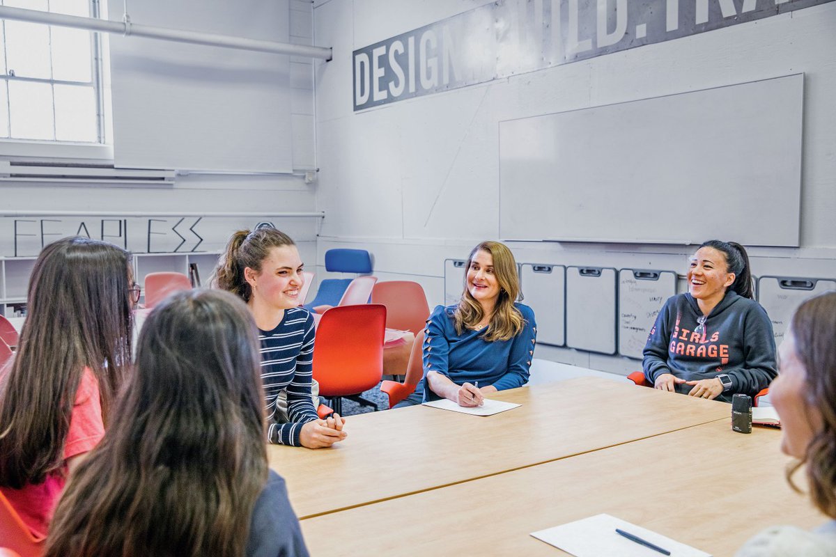 French Gates meets with members of Girls Garage, a design and construction school for female-identifying youth. COURTESY OF PIVOTAL VENTURES