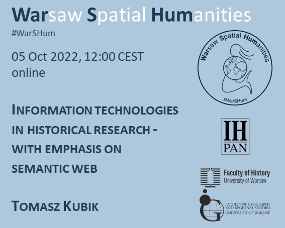 Still two days until the next #WarSHum by @UniWarszawski and @ih_pan with a presentation by Tomasz Kubik @uniwroc on 'IT in historical research'. 

📅Oct 05 (Wednesday), 12:00 CEST
🗓️Registration: docs.google.com/forms/d/e/1FAI…
