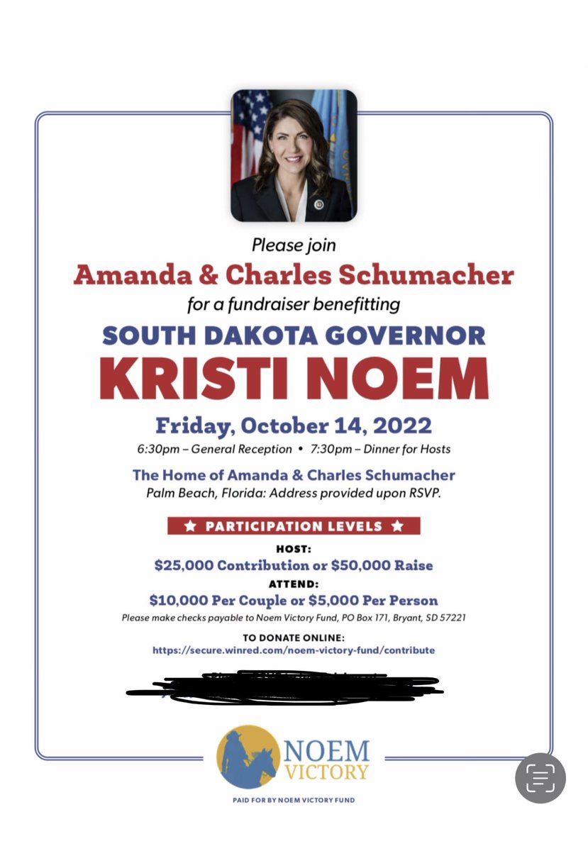 AustinGossSD's tweet image. Governor Noem is heading to another fundraiser in Florida later this month.