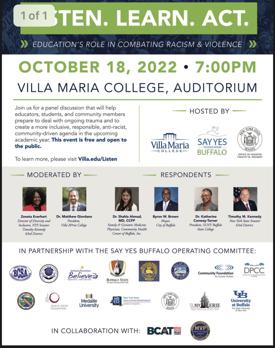 PresGiordano's tweet photo. Please join us on October 18th at Villa Maria College for this important conversation. It is free and open to the public. No registration required. Hear directly from students, staff, and local leaders about education’s role in combating racism and violence. Spread the word! https://t.co/y7viUY2kn8