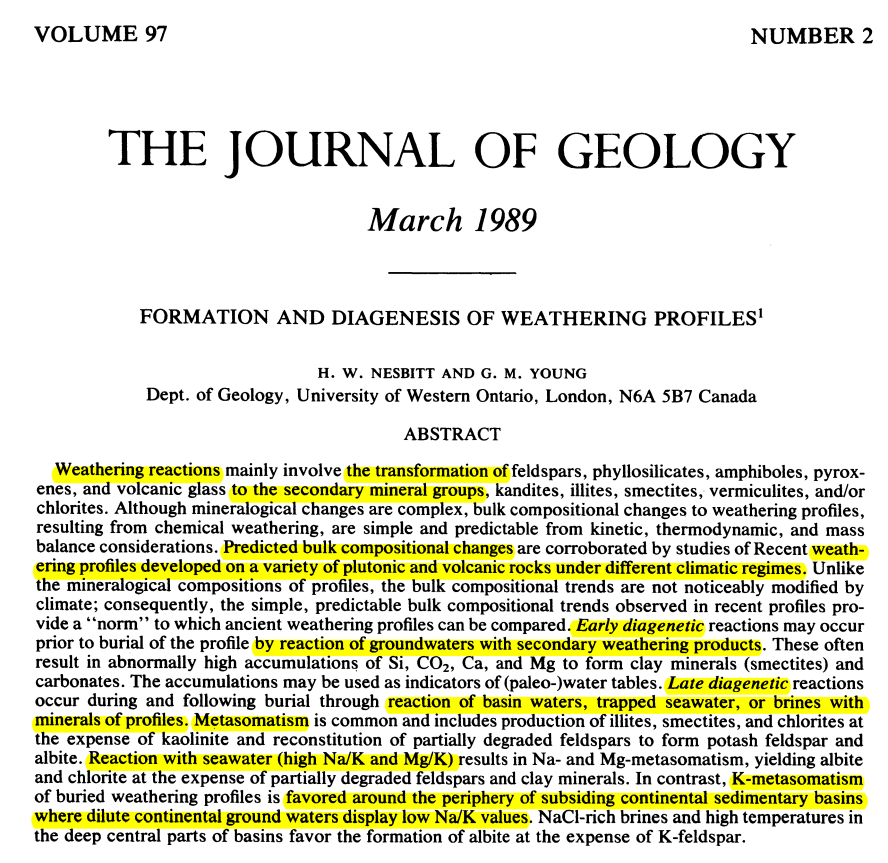 wqygeo's tweet photo. #OnePaperPerDay
P152
Early diagenesis, late diagenesis, and metasomatism of #weathering profiles https://t.co/qXORp6vlp8