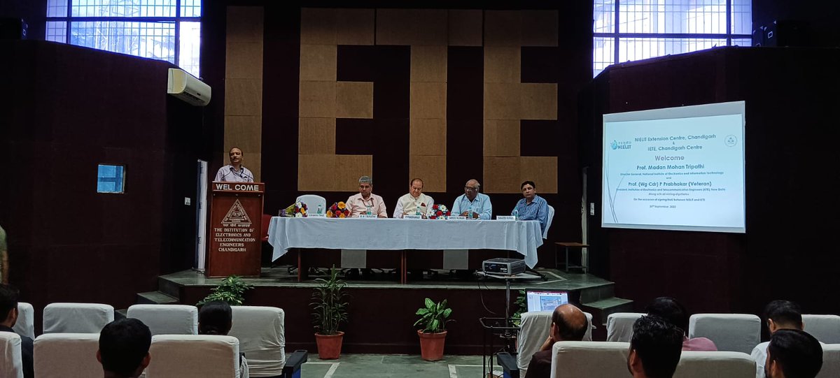 CHD_NIELIT's tweet photo. NIELIT Chandigarh has signed an MoU with Institution of Electronics and Telecommunication Engineers ( #IETE ) to jointly implement Capacity Building Programs in the area of #IECT & Emerging Technologies and to utilize each otherโs resources for research and training activities. https://t.co/fvsz9IcUSd