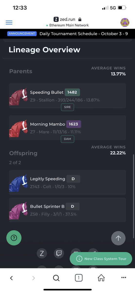 Selling a female cycle - $30

Speeding Mambo - Z16 - Legendary Buterin 

Foal win rate 22.22% (Z58 and Z143) 

zed.run/racehorse/4398…