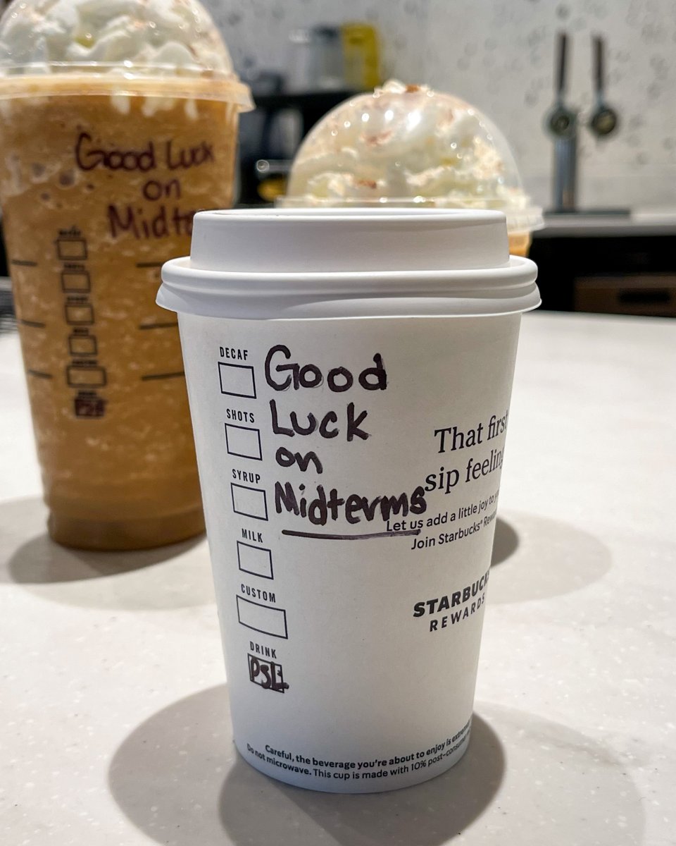 BamaDining's tweet photo. Good luck everyone on your midterms!!! Study hard! Need a mid-day pick-me-up? Try a pumpkin spice latte from @starbucks! Delish!
#starbucks #miderms #pumpkin #latte #coffee #bamadining #rolltide https://t.co/brgUaCG73X