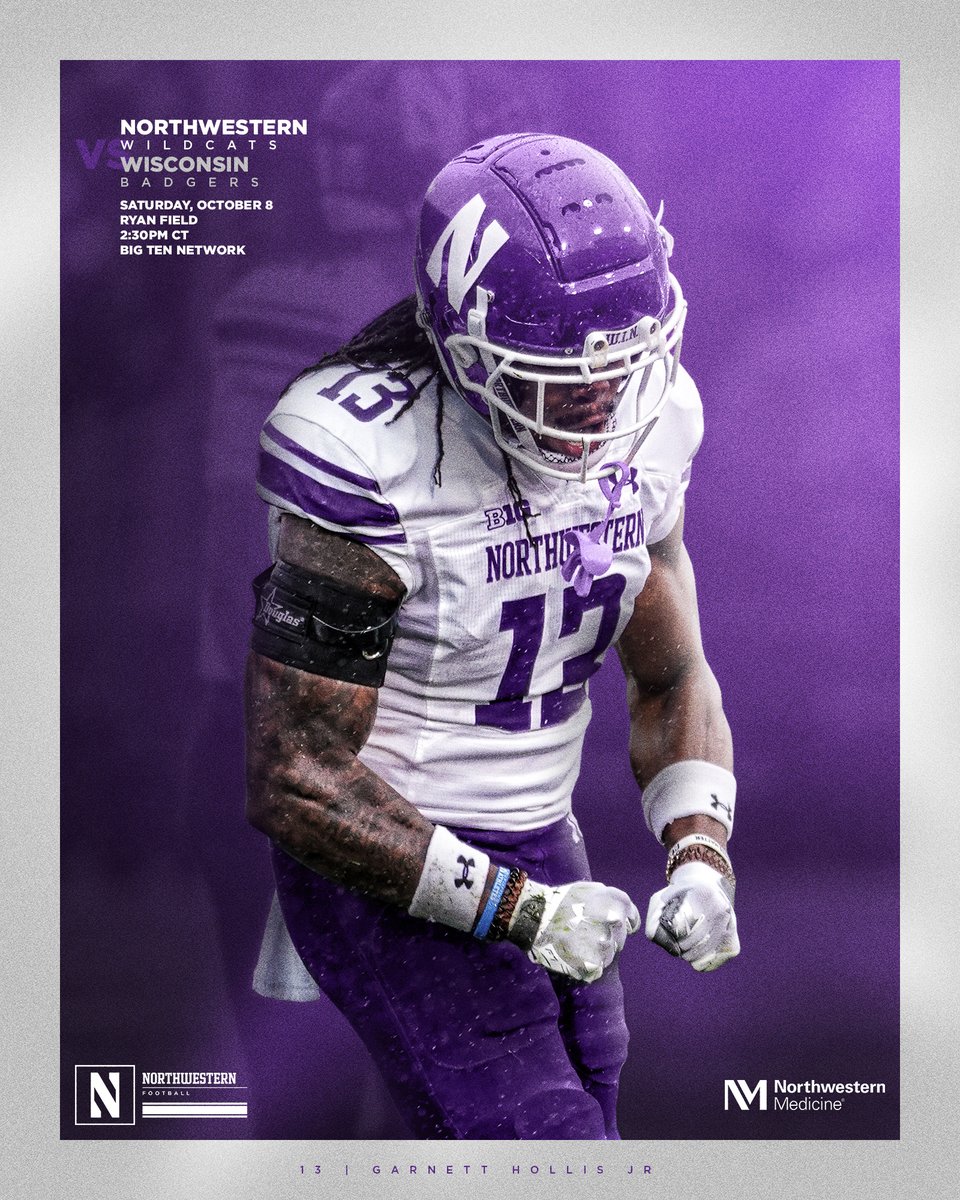 B1G West Battle + Homecoming:

BRING. IT. ON.

🗓 Saturday, Oct. 8
⏰ 2:30pm CT
🆚 Wisconsin
📍 Ryan Field
📺 @bigtennetwork
📻 <a href="/WGNRadio/">WGN Radio 720</a> 
🎟 bit.ly/NUFBTix