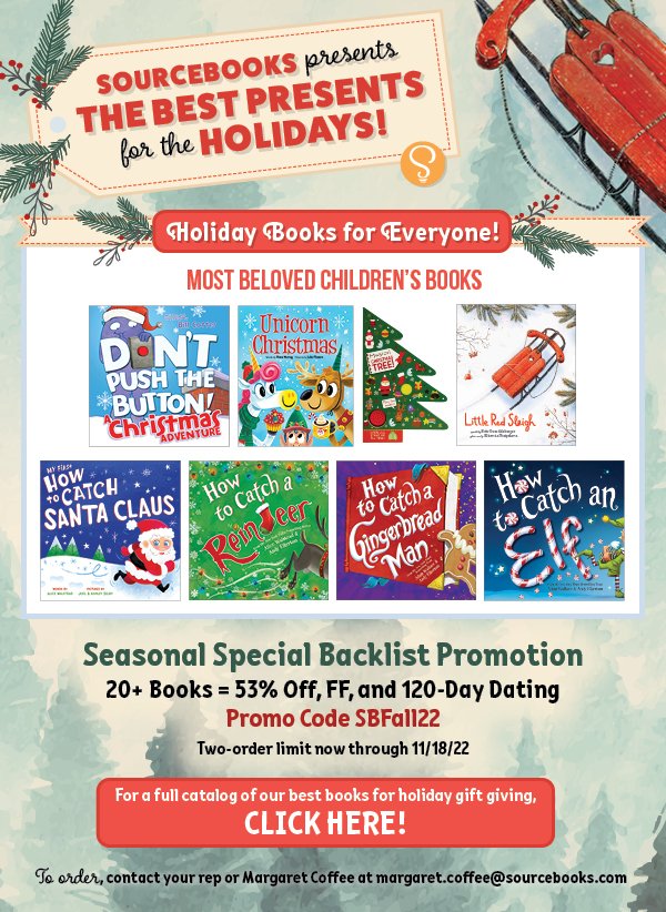 Indie Booksellers: Stock Up for the Season with a Backlist Special from <a href="/Sourcebooks/">Sourcebooks</a>!
❄20+ Books = 53%, FF, + 120-day dating
Promo Code: SBFall22
Two-order limit now thru 11/18/22
To order, contact your rep or Margaret Coffee at margaret.coffee@sourcebooks.com
#IndieBooksellers