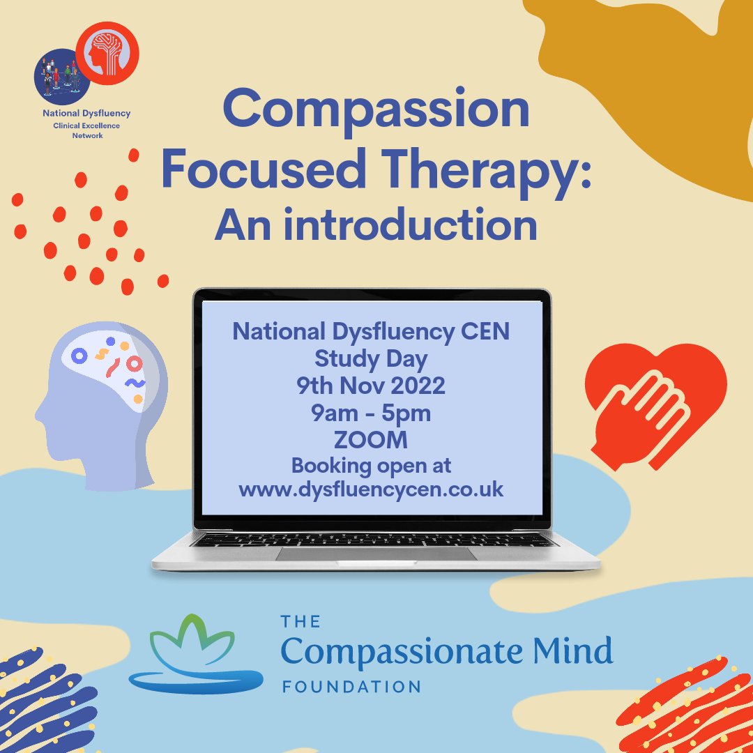 Are you interested in finding out more about the Compassion Focused Therapy model - how our brain systems and chemistry influence how we experience daily life? We'll be thinking about how this might relate to someone who stammers; bookings open now dysfluencycen.co.uk