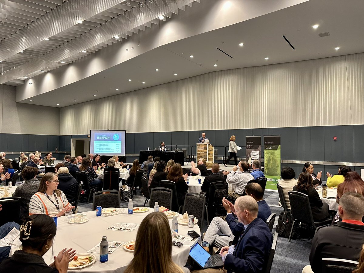 NEORideTransit's tweet photo. Successful start to the EZfare Summit at the @cbusconventions . Thank you to our sponsors @Masabi_com, @transitapp, @ibigroup, @ridewithvia, @CALSTART, and @trapezegroup! 🎉 https://t.co/mSAVuU2kfp