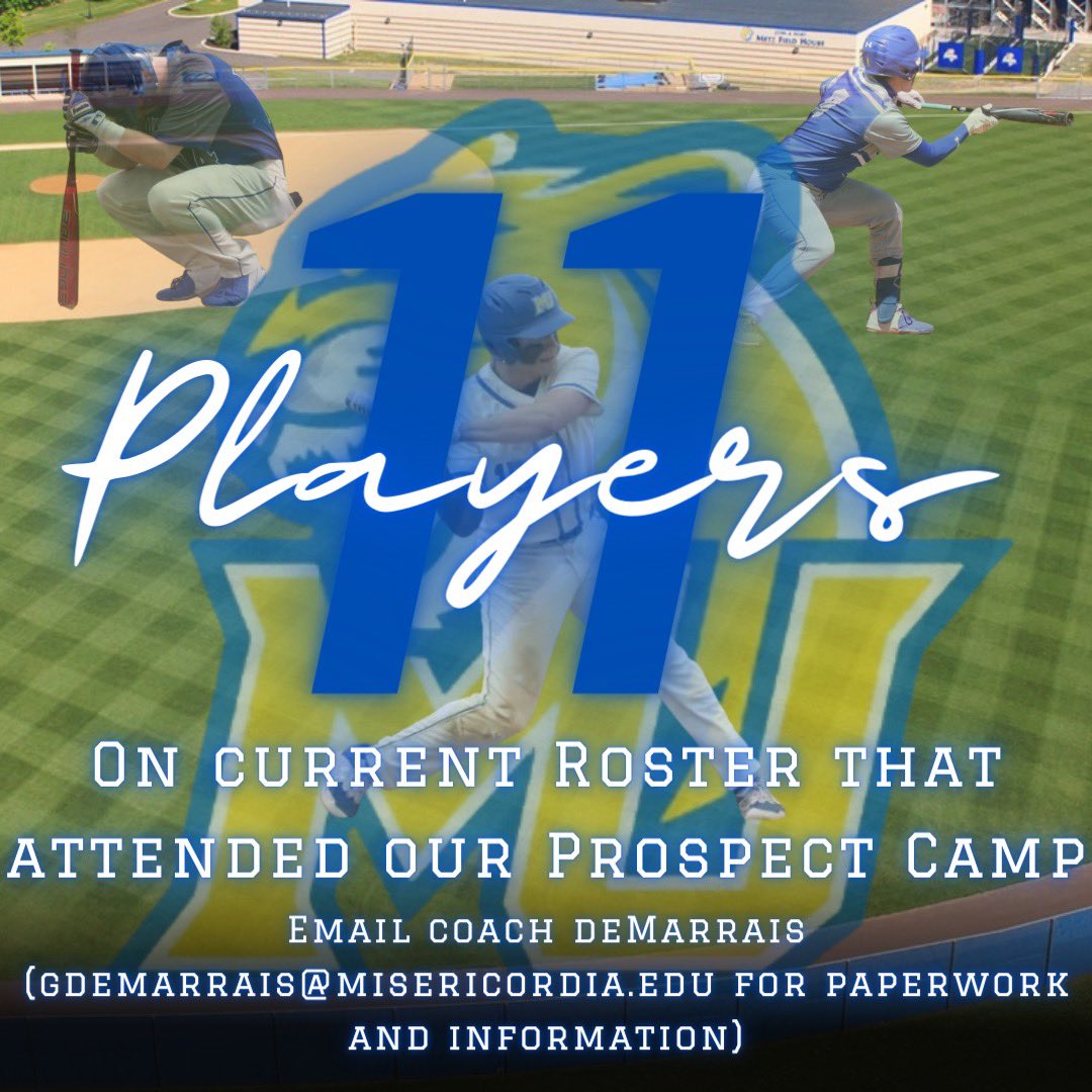 Misericordia_BB's tweet photo. | Prospect Camp ➡️ Cougars |

11 players on our current roster attended our prospect camp as a potential high school recruit.

Misericordia Baseball will be hosting its fall prospect camp on October 16th. Email coach deMarrais (gdemarrais@misericordia.edu) for registration info! https://t.co/5QtSfhW3qZ