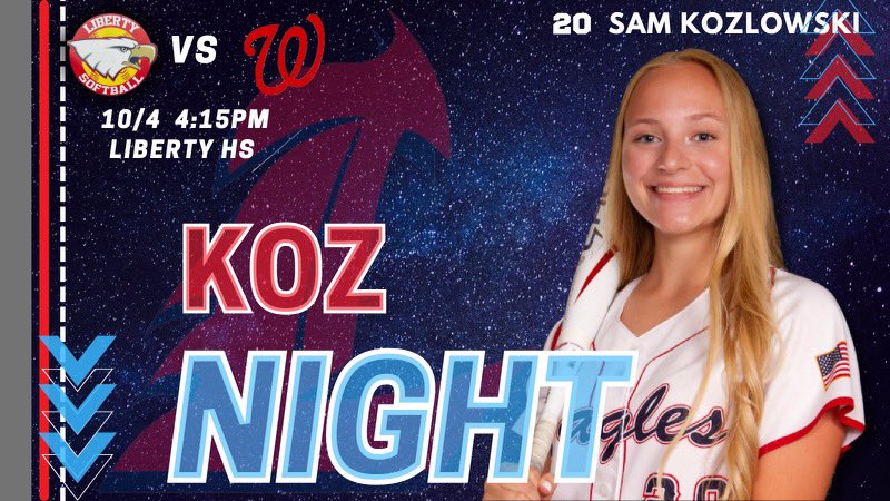 LHSEagles_SB's tweet photo. Tomorrow we celebrate our senior Sam Kozlowski @SamKozlowski2  for Koz Night! First pitch @ 4:15, senior night festivities around 4:00pm. See you there! #KozNight 🥎🦅 https://t.co/x5rduyHNOV