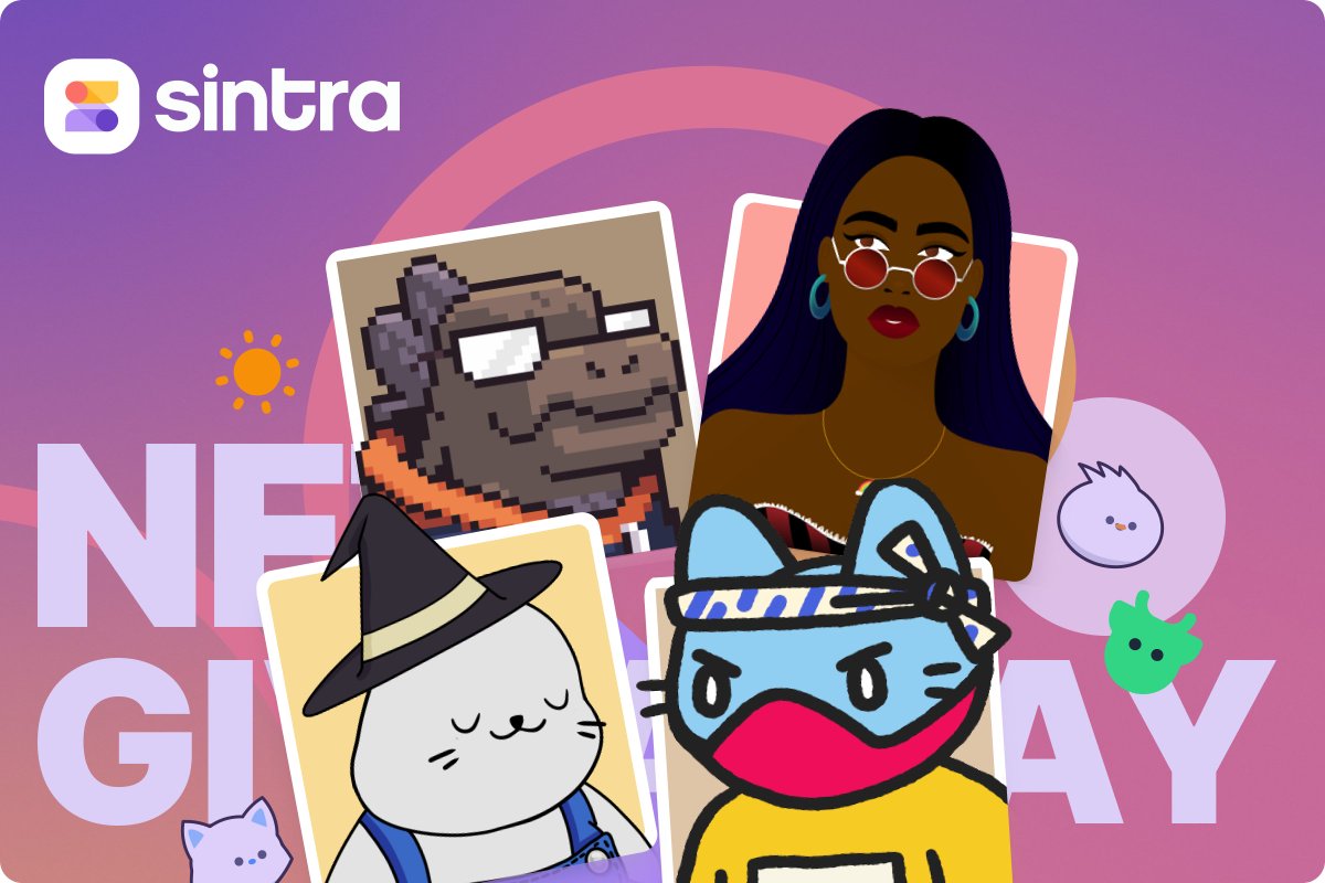 sintraHQ's tweet photo. To celebrate our Public Beta launch 

We're giving away FOUR #NFTs 🎉🥳

Rules: 
🫡 Follow @sintraHQ + Like &amp; Retweet
✔️ Create an account on Sintra - https://t.co/4zkl5HhA2B
🤝 Connect Metamask wallet on Sintra
🗣 Reply with your Sintra profile URL 
🐣 Tag 3 friends https://t.co/oqDyGqP8Yw