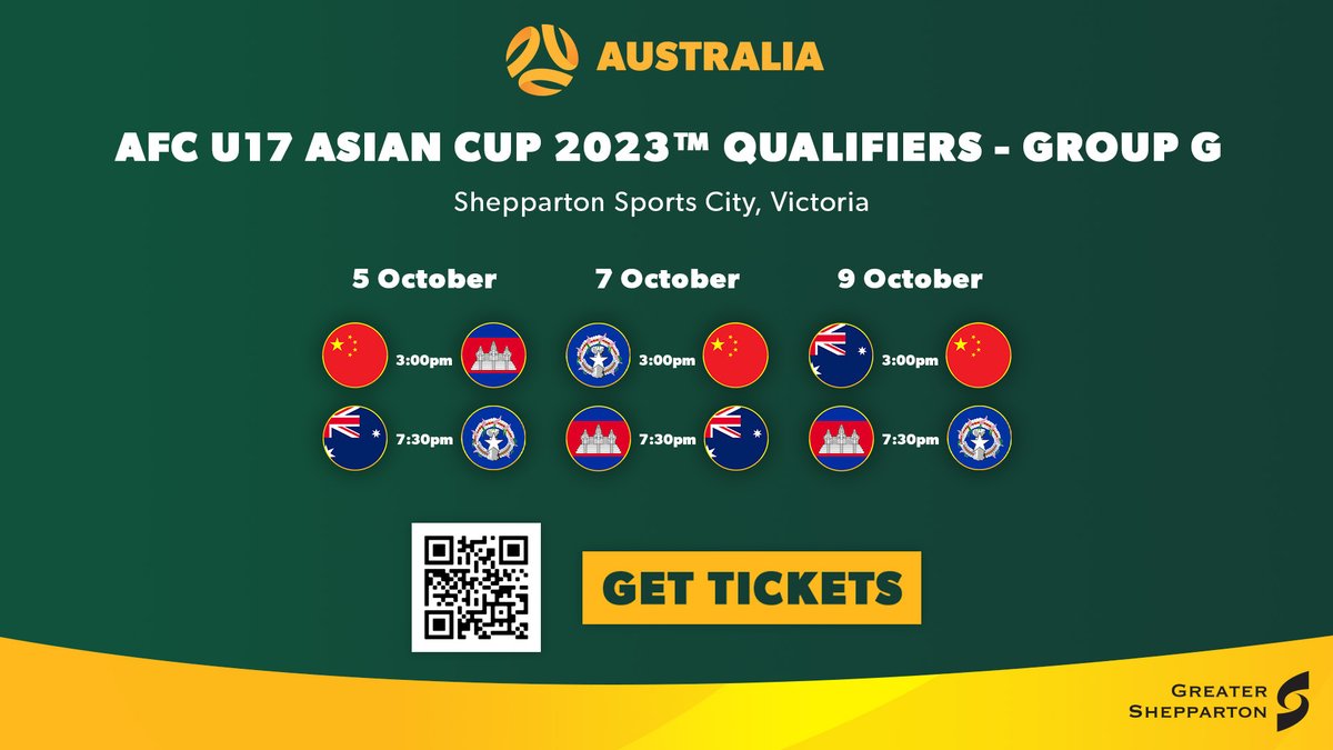 The Subway Joeys' AFC U-17 Asian Cup 2023™ Qualifier campaign kicks off tomorrow in Shepparton.

🎟️are free, if you're based in or around the Shepparton area, scan the QR code to get your ticket and show your support!

More information: ftbl.vc/joeys2022sh