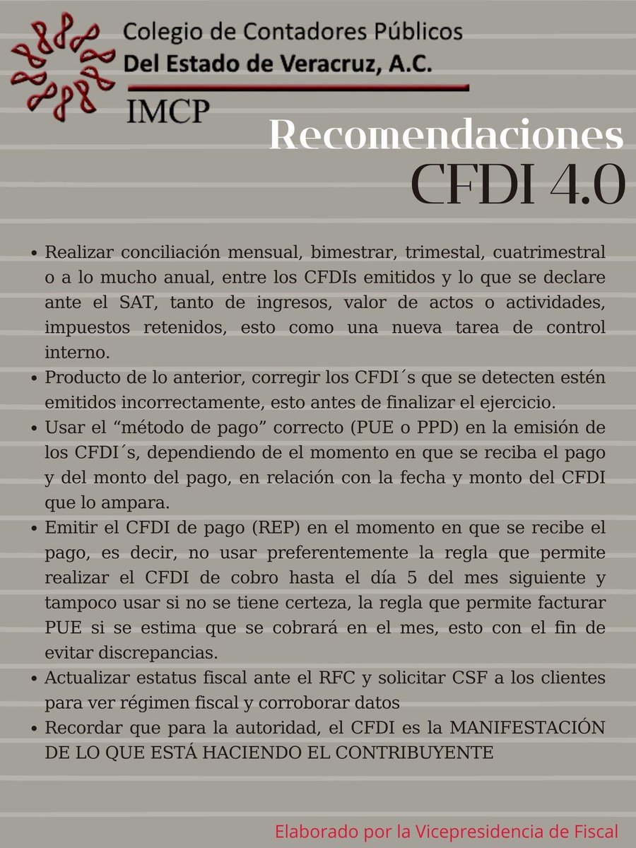 CCPVER's tweet photo. Recomendaciones
CFDI 4.0
#cptwitter https://t.co/ejvx8JyeuQ