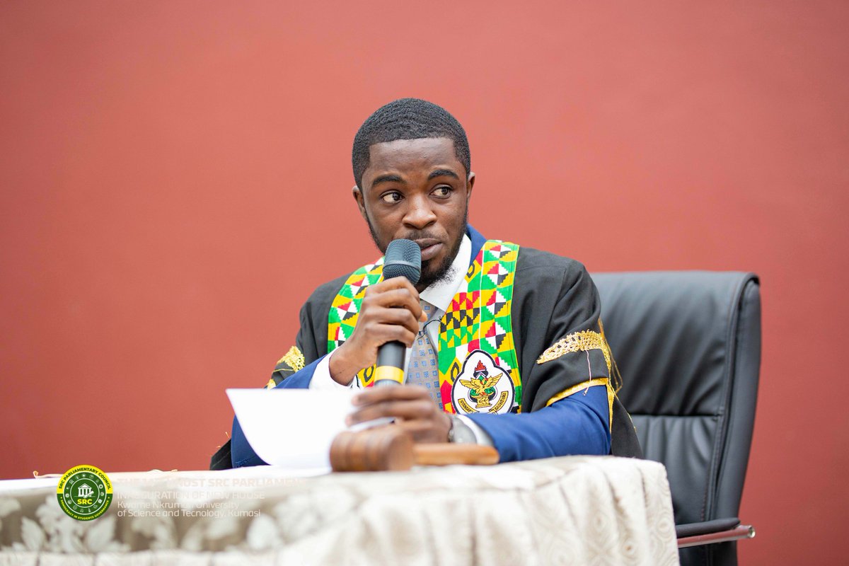 Chris_tuffour's tweet photo. On Monday, September 26, 2022, I was sworn in as the 14th Speaker of the @KNUSTGH SRC PARLIAMENTARY COUNCIL. May God be my strength and guidance in the discharge of my duties. I am here to serve you! https://t.co/ShBLI1TUZ7