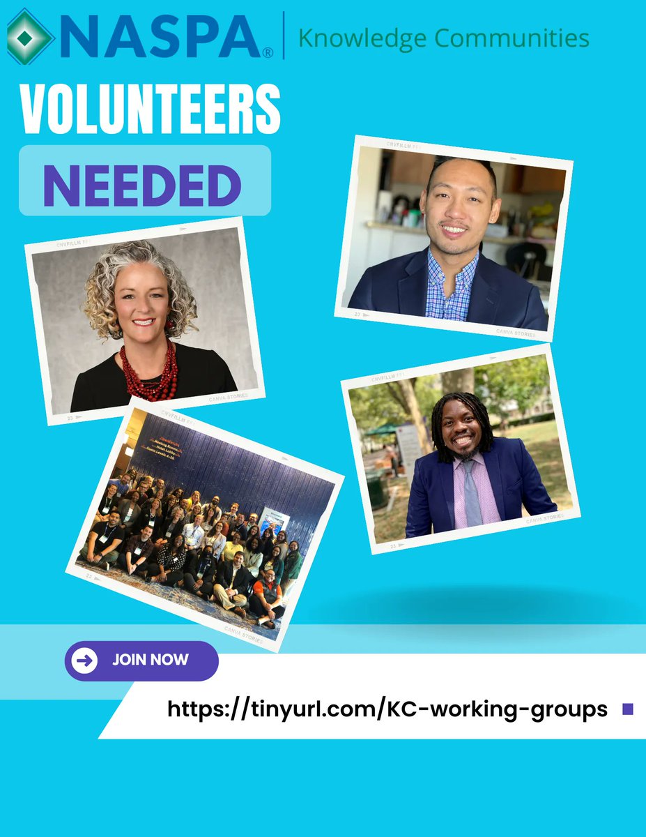 Want to get more involved in NASPA? Our KC staff are looking for volunteers for 2 KC strategic working groups: 1 focused on improving the KC nomination/election process &amp; 1 focused on developing a framework for KCs to assess how healthy they are. Sign up: buff.ly/3yaEKhO