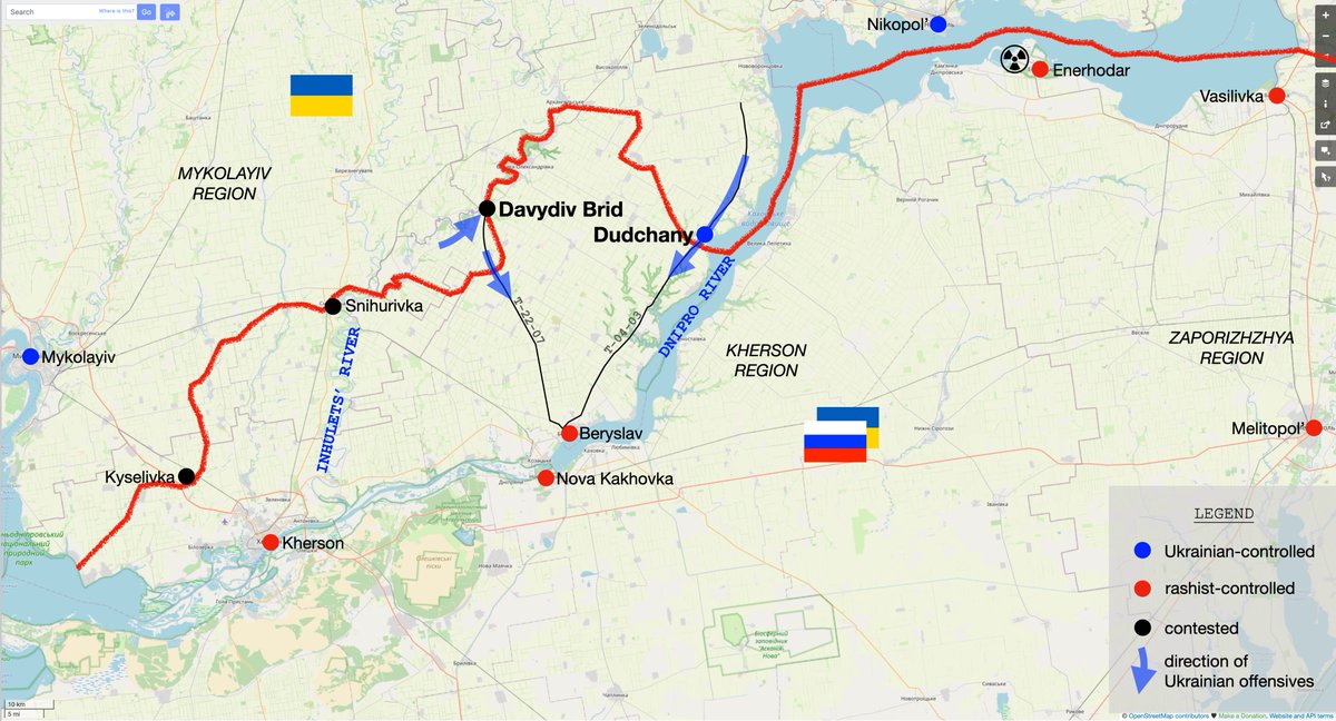 mhmck's tweet photo. The Armed Forces of Ukraine have taken control of Dudchany in Beryslav district of Kherson region.

The position of the Russian fascists on the right bank of the Dnipro River is beyond saving for the invaders. https://t.co/JzDV41gTVO