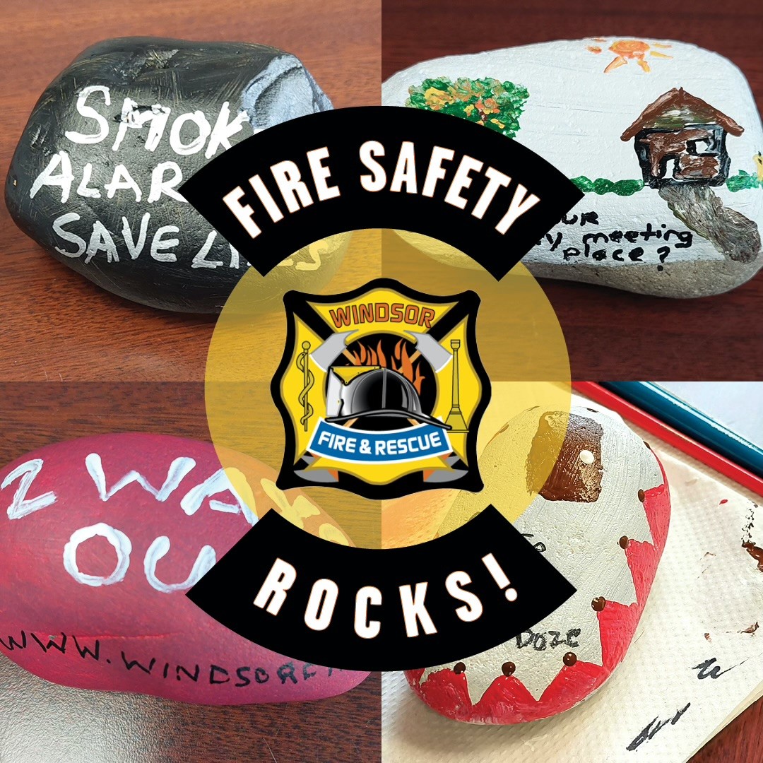 WindsorFire1's tweet photo. With #FirePreventionWeek around the corner, the Fire #SafetyRocks campaign invites you to paint a rock with a fire safety message and place it somewhere out in the community for others to find! Learn more here: https://t.co/OUO2RbvjSl #SafetyRocksWindsor #FPW #YQG https://t.co/HgrsZdgKsC