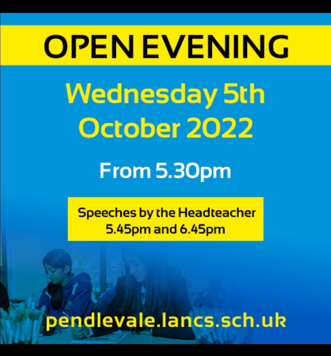 PVC_Headteacher's tweet image. Wednesday is our first #OpenEvening since October 2019!
Come and learn more about @PendleVale and our offer to students and families from 5.30pm