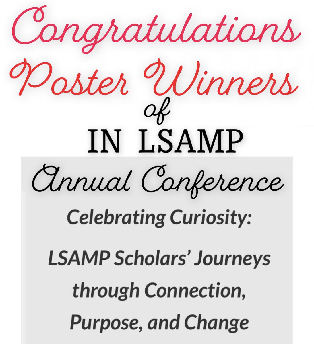 Congratulations, Student Poster Winners of #INLSAMP2022 Conference <a href="/IUBloomington/">IU Bloomington</a> on 9/1
[1st Place] Albert Gonzalez <a href="/BallState/">Ball State</a>
[2nd Place Tie] Precious-Gold Akpadija &amp; Hiba Majeed, both <a href="/IUSouthBend/">IU South Bend</a>
[Honorable Mention] Emily Barrera &amp; Marcus Bailey, both <a href="/IUSouthBend/">IU South Bend</a>

#INLSAMP