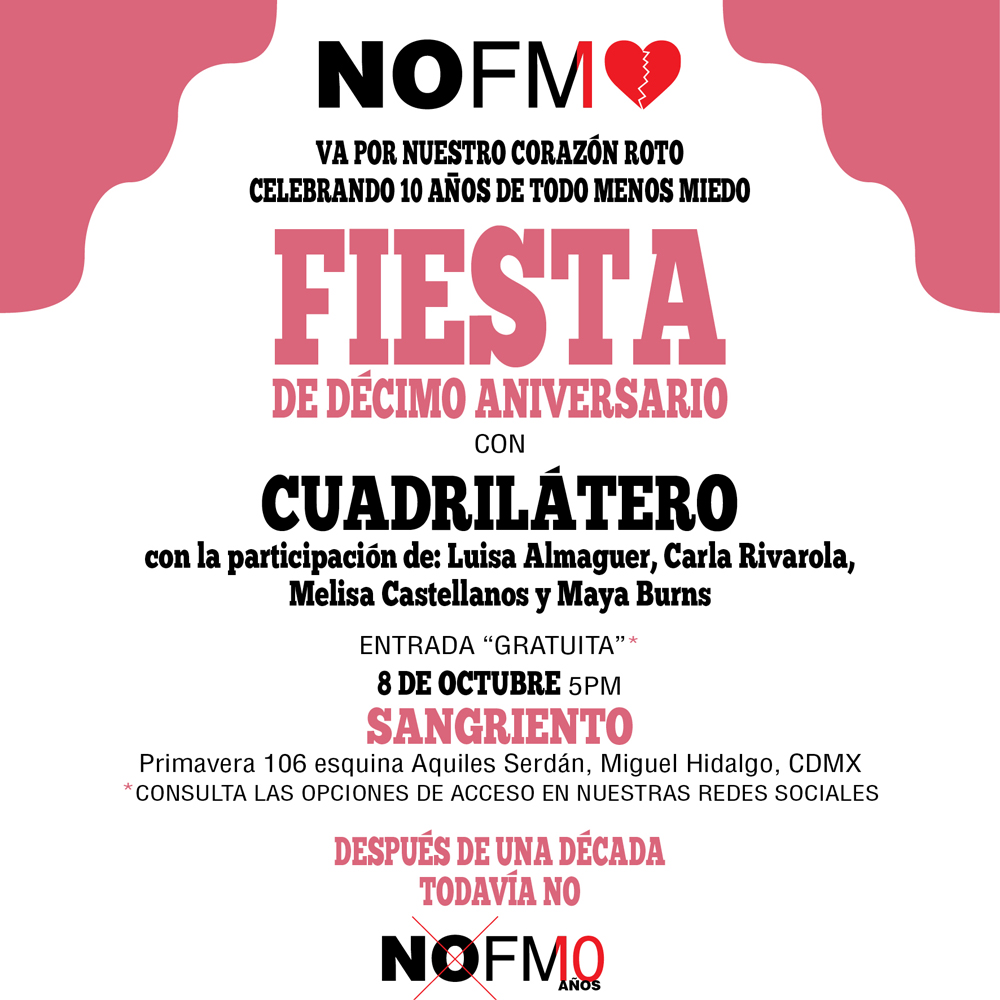 nofm_radio's tweet photo. Vive con nosotrxs el estreno de cuadrilatero con @luisaalmaguer2, @lacarlarivarola, @melisamusicamx y Maya Burns. Checa nuestras opciones de acceso y no te quedes sin lugar 
VA POR NUESTRO CORAZÓN ROTO
#NoFM #porNoFM https://t.co/chx2GJv8bZ