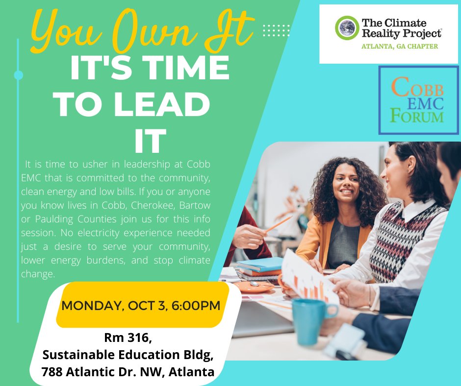 AtlantaClimate's tweet photo. Happening in one hour: our October monthly meeting, with guest speakers from @cobbemc! 

Join in-person or with Zoom: https://t.co/1gohdZuspw https://t.co/Gwa88brcj1