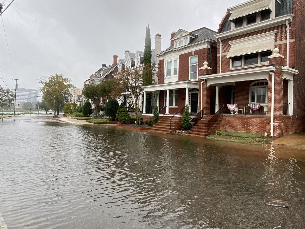 High tide today in The Hague neighborhood in Norfolk, where the water reached the front steps of a few  homes.