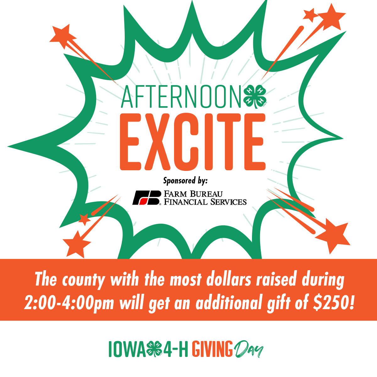 Help your county earn an additional $250 starting now until 4pm!
#growiowa4h
iowa4hgivingday.org