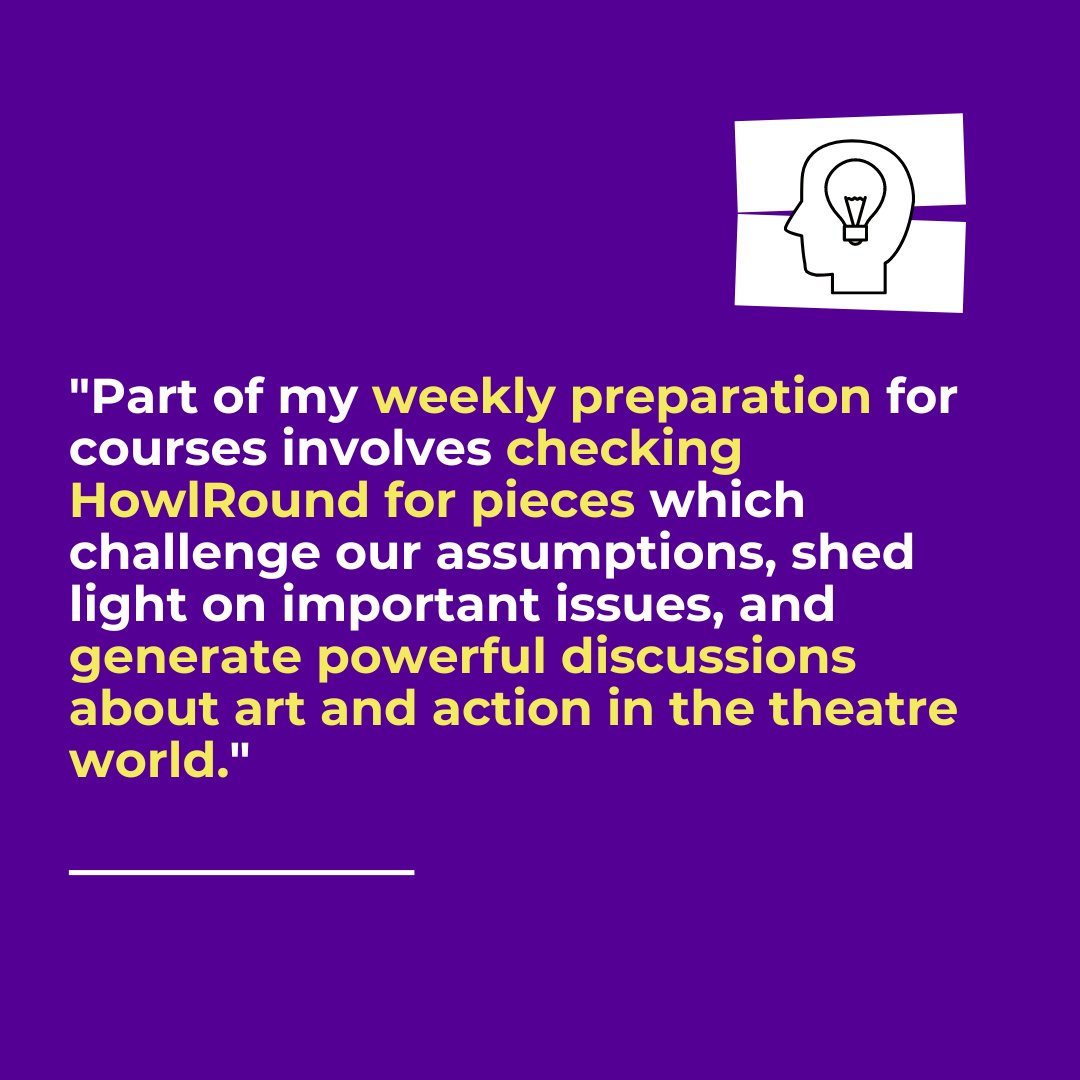 HowlRound's tweet photo. Friday's Weekly newsletter featured thoughts from Lisa Rafferty (@lisajrafferty) about recent HowlRound content that resonated with her theatre students and her own work on documentary plays. Check it out and subscribe! https://t.co/guCIIbVYbo https://t.co/krOP5SsetY
