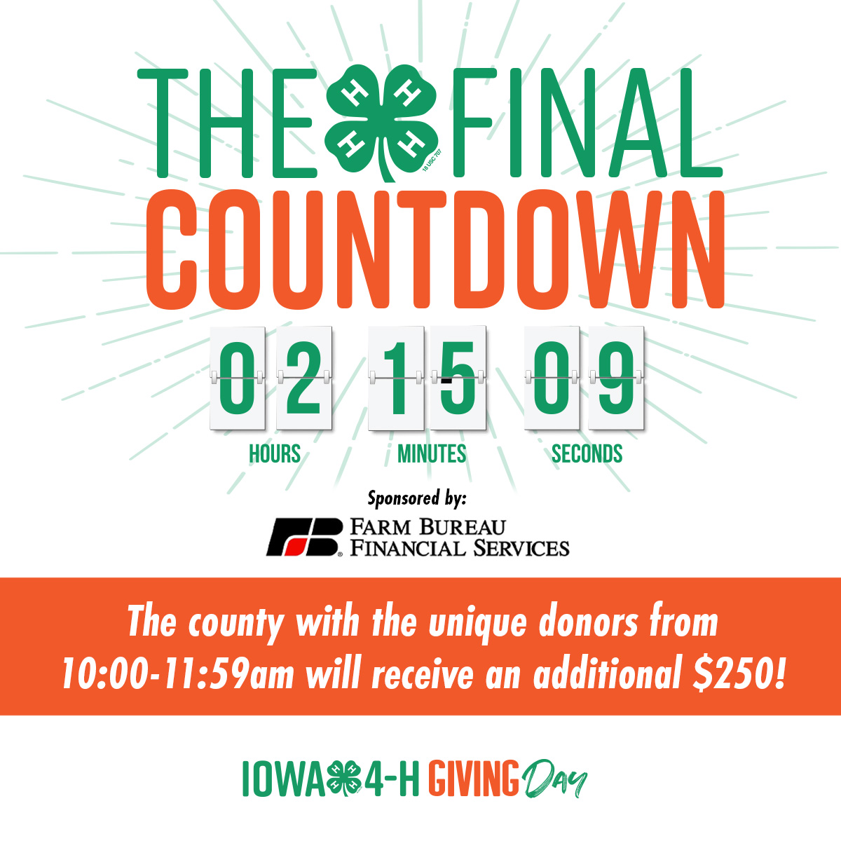 Help us finish strong and help your county earn an additional $250!
#growiowa4h
iowa4hgivingday.org