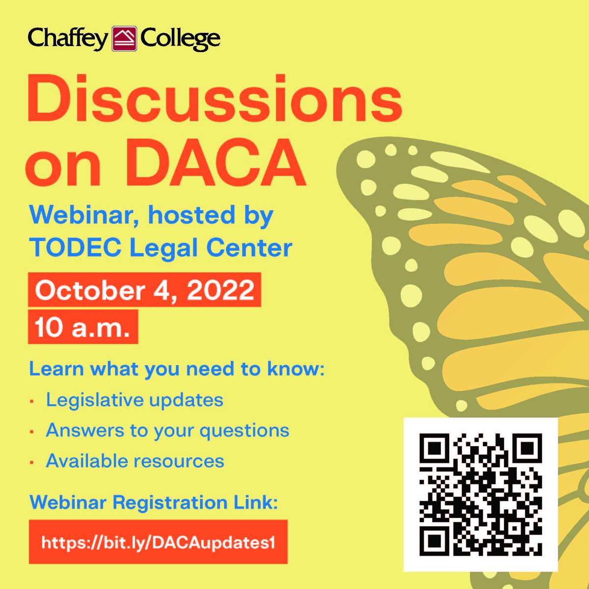 EOPSChaffey's tweet photo. 10:00 am tomorrow, Tuesday, Oct. 4:
Undocu-Advocates,
TODEC will be holding a Zoom information session on DACA this Tuesday, Oct. 4, at 10:00 am. 
Register at https://t.co/yhTiP1JEu9 https://t.co/xtr0iz7fpu